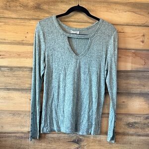 Maurices Charcoal Long Sleeve Top with Cutout Neckline